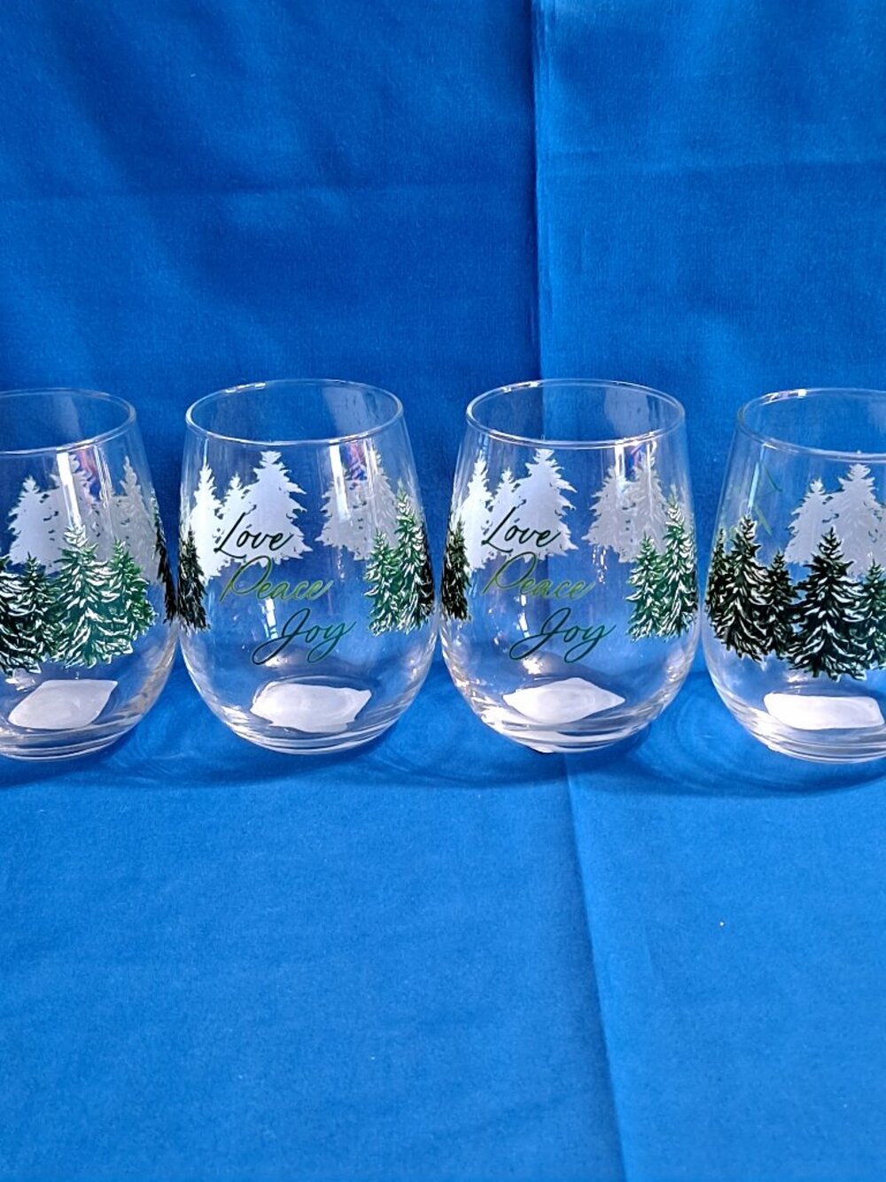 Set 4 Royal Norfolk WINTER WOODLAND Stemless Wine GLASSES 17 Oz Christmas Pine